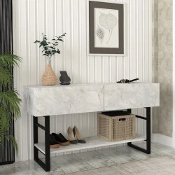 Κονσόλα Aron Megapap χρώμα λευκό εφέ μαρμάρου 138,8x41x75,7εκ.