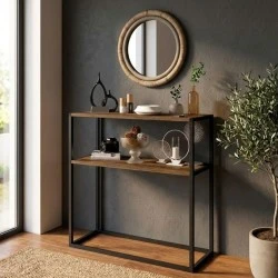 Castel Megapap metal - melamine console in black - smoked walnut color 90x33,5x90cm. Castel Megapap metal - melamine console in black - smoked walnut color 90x33,5x90cm.