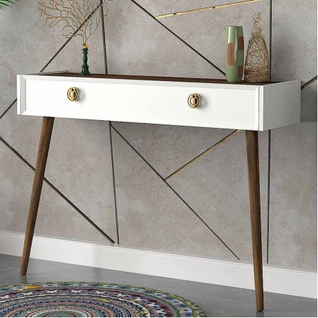 Κονσόλα επιτοίχια Nadya Megapap χρώμα λευκό - καρυδί 120x35x89,3εκ.