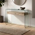 GLASSER Wood Console with shelf Clear 12mm Glass 120x40x75cm