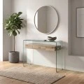 GLASSER Wood Console with shelf Clear 12mm Glass 120x40x75cm
