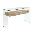 GLASSER Wood Console with shelf Clear 12mm Glass 120x40x75cm