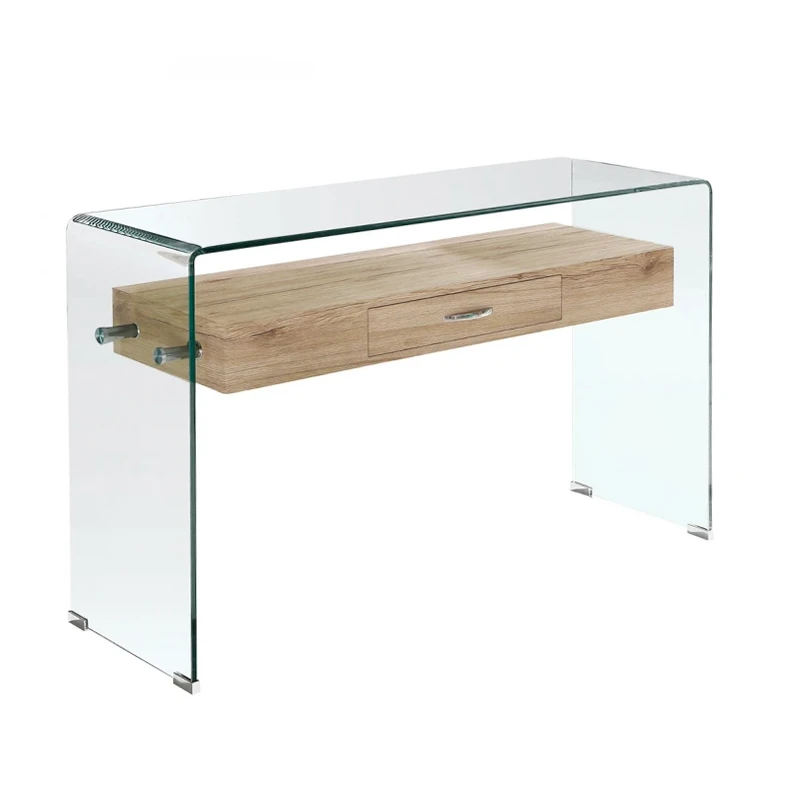 GLASSER Wood Console with shelf Clear 12mm Glass 120x40x75cm