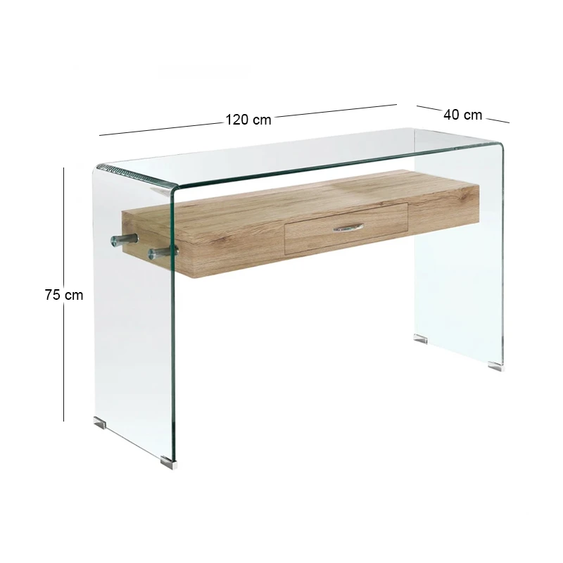 GLASSER Wood Console with shelf Clear 12mm Glass 120x40x75cm