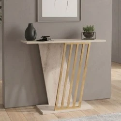 Gravity Megapap melamine console in travertine - gold color 90x29,6x76,8cm. Gravity Megapap melamine console in travertine - gold color 90x29,6x76,8cm.