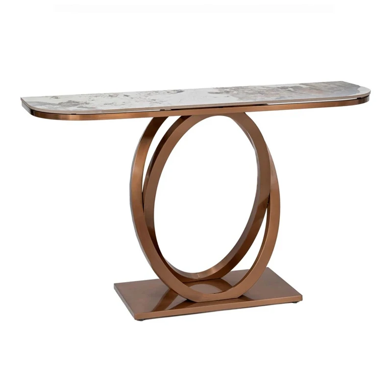 CRΘME BROWN METAL CONSOLE WITH WHITE BROWN CERAMIC SURFACE (MARBLE EFFECT) 130X40X80CM