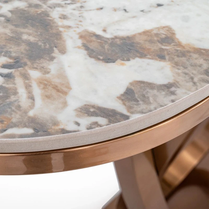 CRΘME BROWN METAL CONSOLE WITH WHITE BROWN CERAMIC SURFACE (MARBLE EFFECT) 130X40X80CM