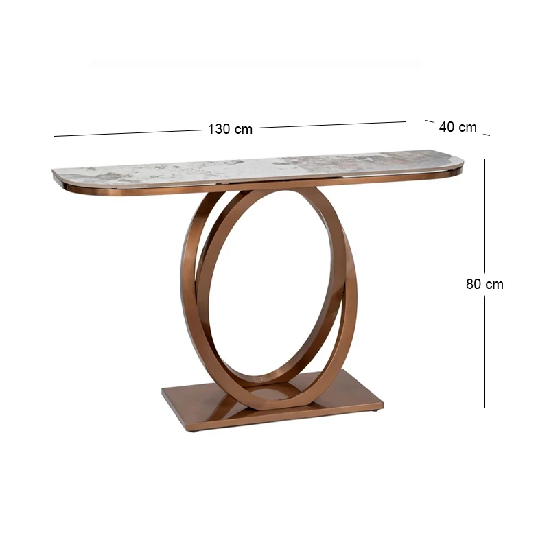 CRΘME BROWN METAL CONSOLE WITH WHITE BROWN CERAMIC SURFACE (MARBLE EFFECT) 130X40X80CM
