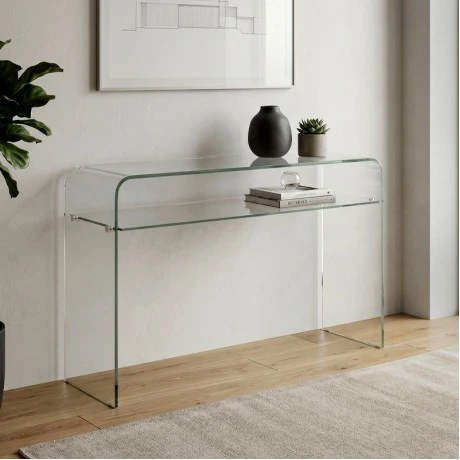 GLASSER Clear Console with Shelf 110x35x75cm