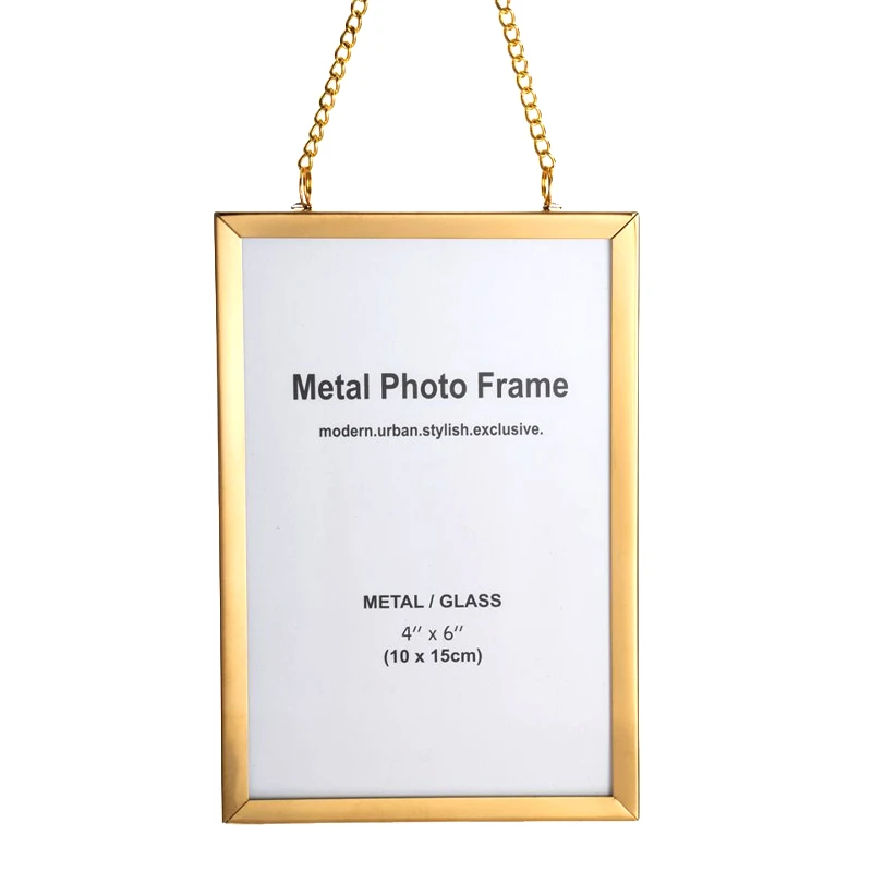 METAL HANGING PHOTO FRAME WITH GOLD CHAIN 10X15CM