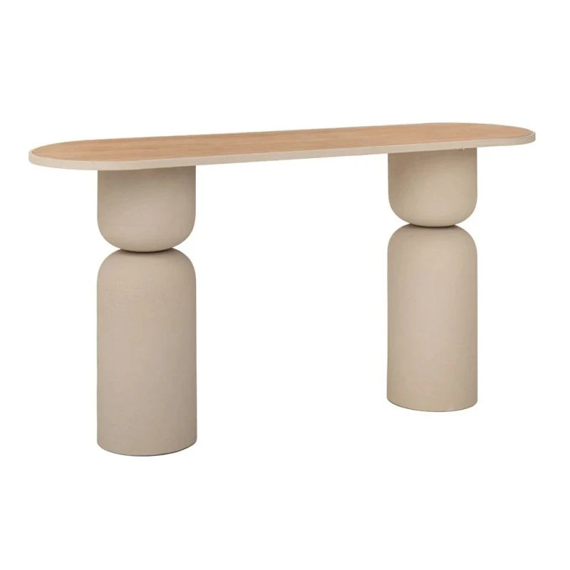 METAL CONSOLE TABLE IN CREAM COLOR WITH  WOODEN SURFACE 150X45X75CM