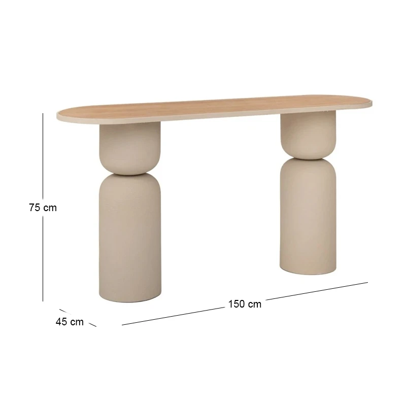METAL CONSOLE TABLE IN CREAM COLOR WITH  WOODEN SURFACE 150X45X75CM