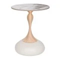 CREME METAL TABLE WITH GOLD BASE AND WHITE CERAMIC SURFACE(MARBLE EFFECT)