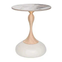 CREME METAL TABLE WITH GOLD BASE AND WHITE CERAMIC SURFACE(MARBLE EFFECT) CREME METAL TABLE WITH GOLD BASE AND WHITE CERAMIC SURFACE(MARBLE EFFECT)