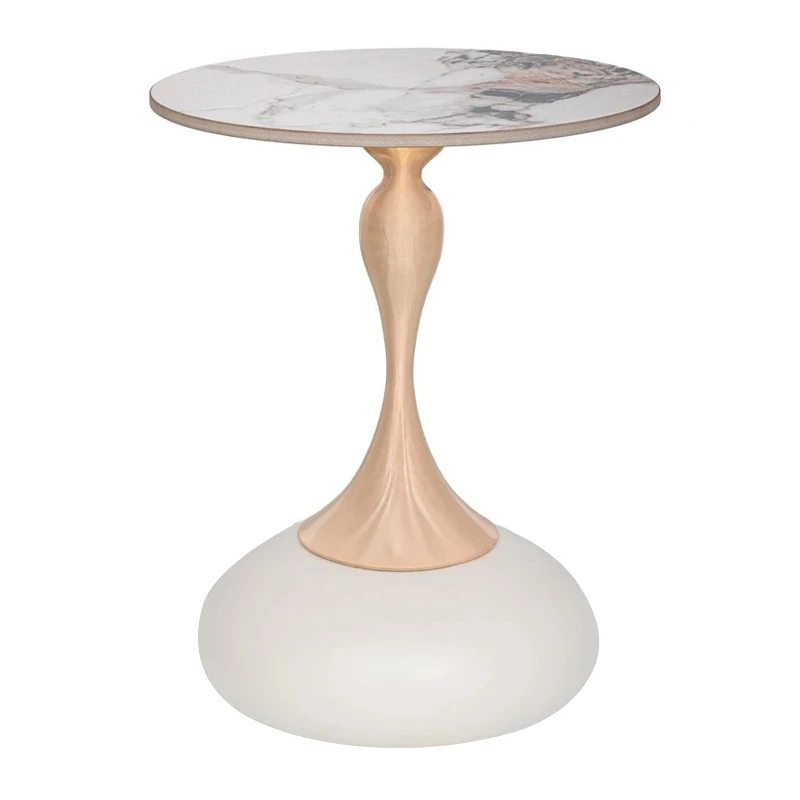 CREME METAL TABLE WITH GOLD BASE AND WHITE CERAMIC SURFACE(MARBLE EFFECT)