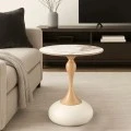 CREME METAL TABLE WITH GOLD BASE AND WHITE CERAMIC SURFACE(MARBLE EFFECT)