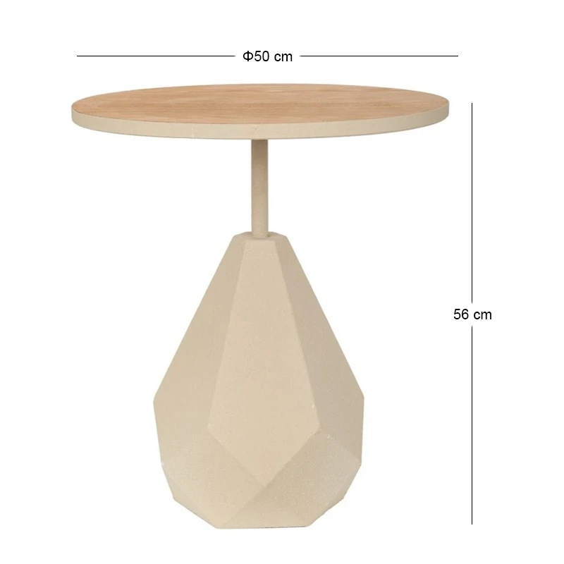 METAL SIDE TABLE IN CREAM COLOR WITH WOODEN SURFACE 50X50X56CM