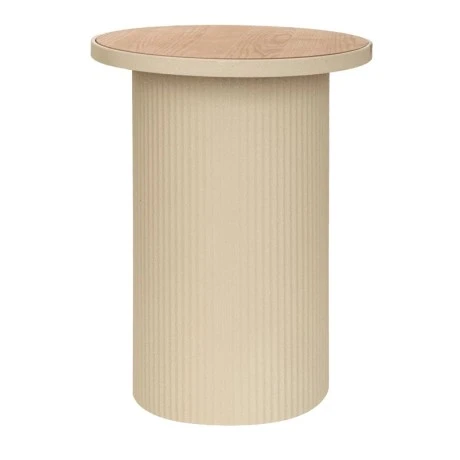 METAL SIDE TABLE IN CREAM COLOR WITH WOODEN SURFACE 36X36X45,5CM