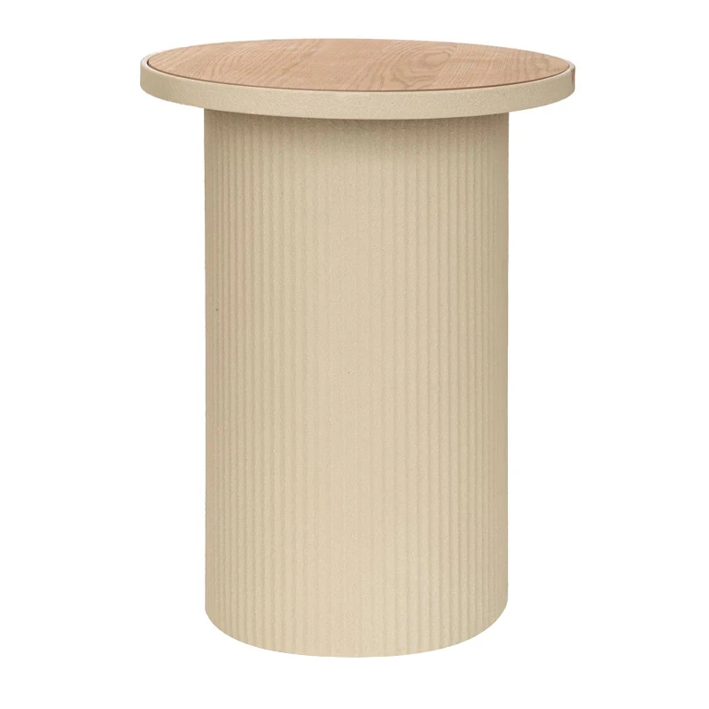 METAL SIDE TABLE IN CREAM COLOR WITH WOODEN SURFACE 36X36X45,5CM