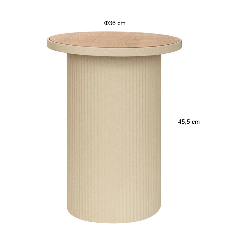METAL SIDE TABLE IN CREAM COLOR WITH WOODEN SURFACE 36X36X45,5CM