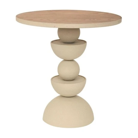 METAL SIDE TABLE IN CREAM COLOR WITH WOODEN SURFACE 46X46X49CM