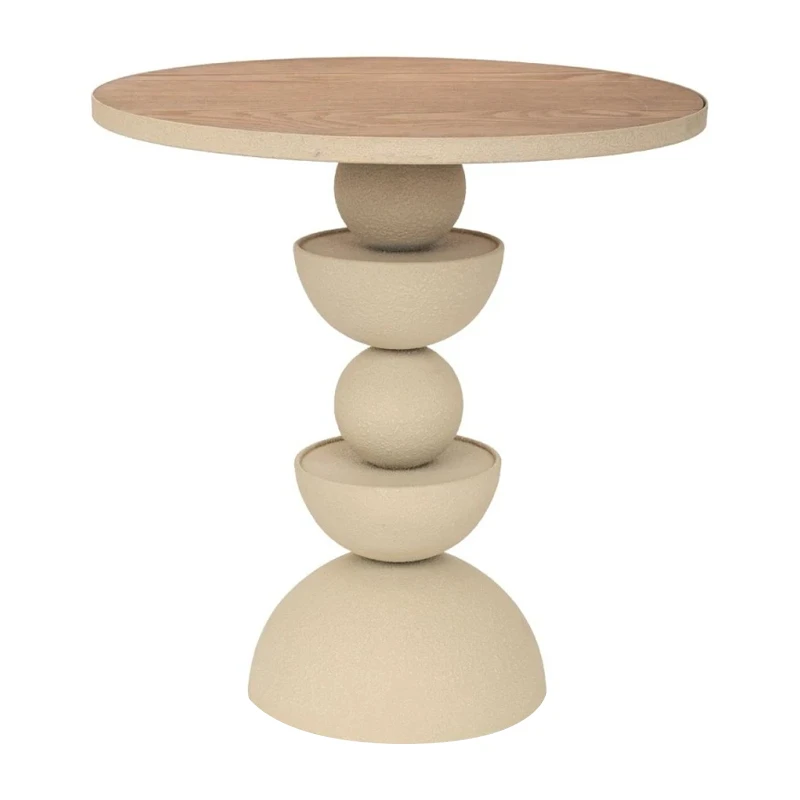 METAL SIDE TABLE IN CREAM COLOR WITH WOODEN SURFACE 46X46X49CM