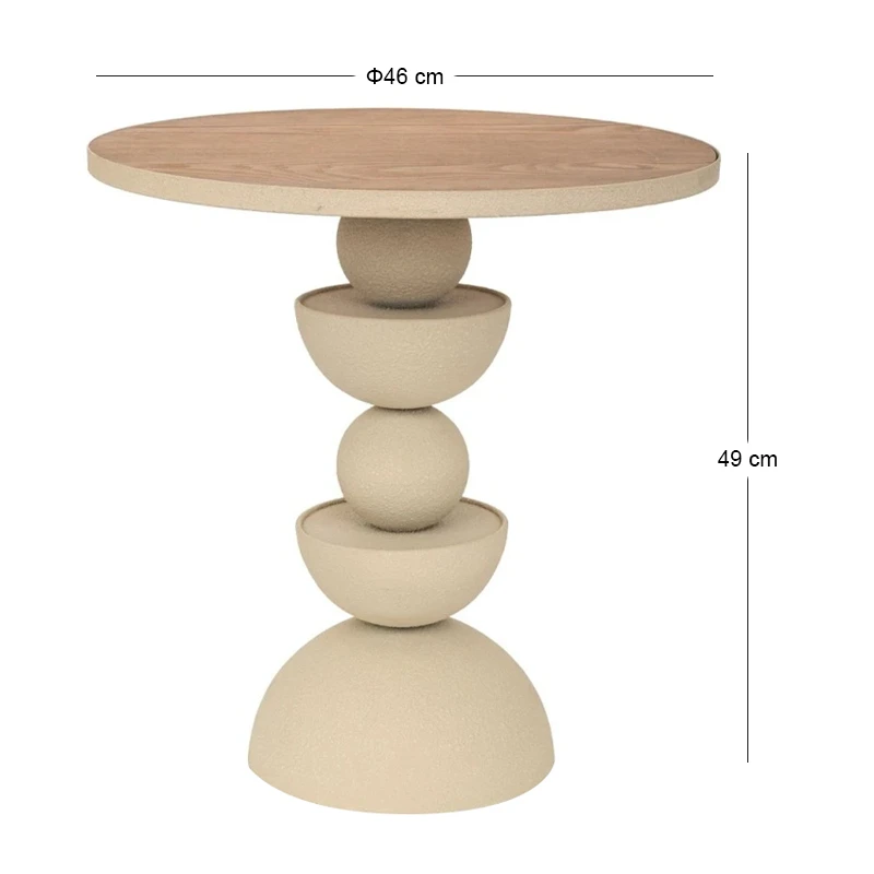 METAL SIDE TABLE IN CREAM COLOR WITH WOODEN SURFACE 46X46X49CM