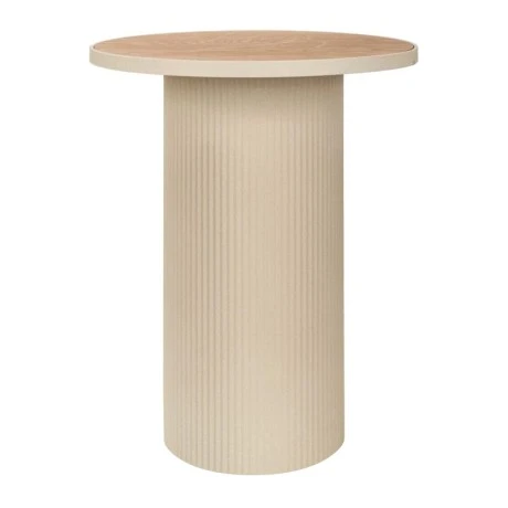 METAL SIDE TABLE IN CREAM COLOR WITH WOODEN SURFACE 46X46X56CM