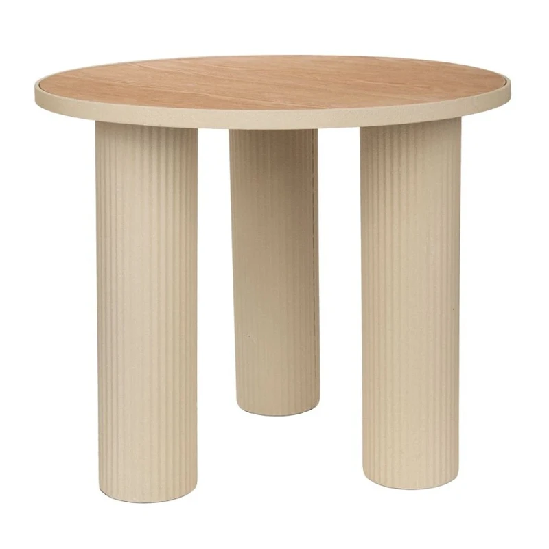 METAL SIDE TABLE IN CREAM COLOR WITH WOODEN SURFACE 59X59X50CM