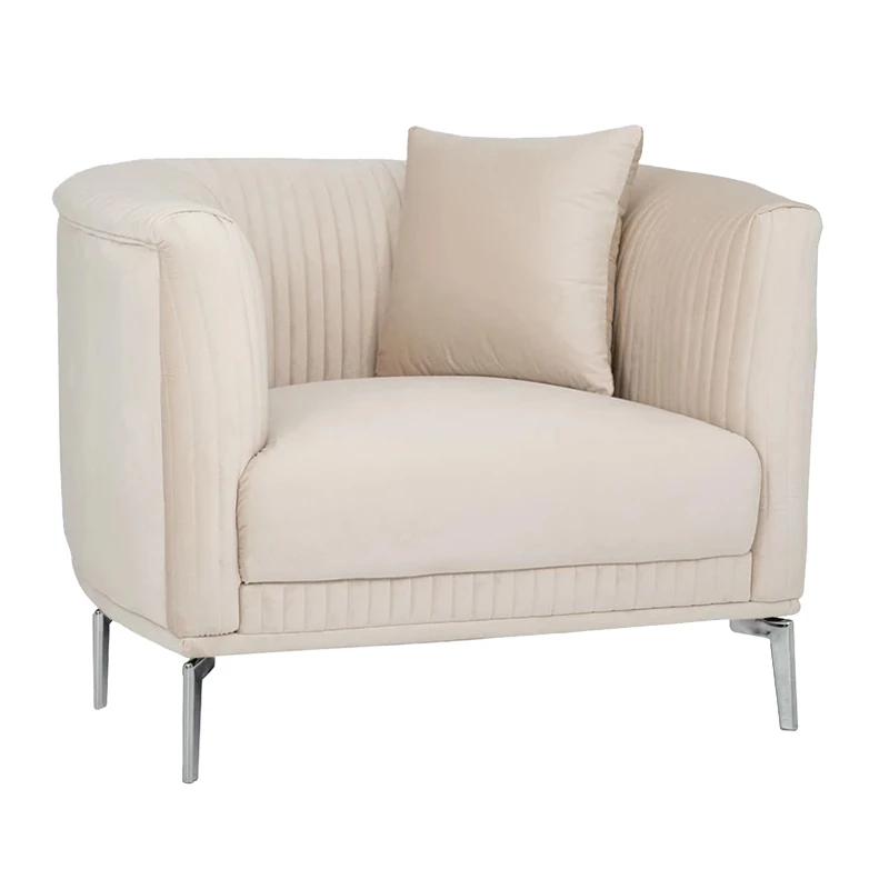 CREAM VELVET ARMCHAIR 106X96X73CM W SILVER METAL LEGS KD
