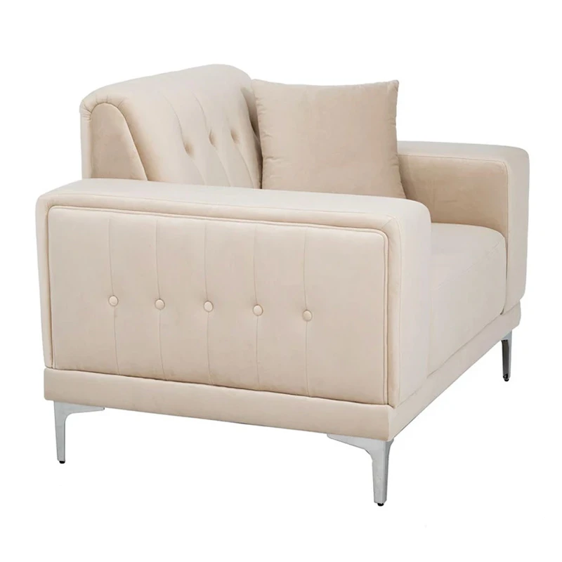 CREAM VELVET ARMCHAIR 114Χ86Χ85CM W SILVER METAL LEGS KD