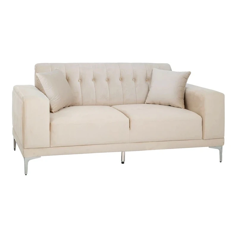 CREAM VELVET TWO-SEATER SOFA 181X86X85CM W SILVER METAL LEGS KD