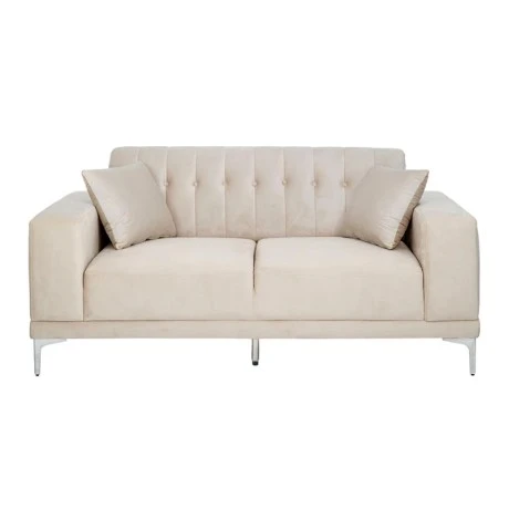 CREAM VELVET TWO-SEATER SOFA 181X86X85CM W SILVER METAL LEGS KD