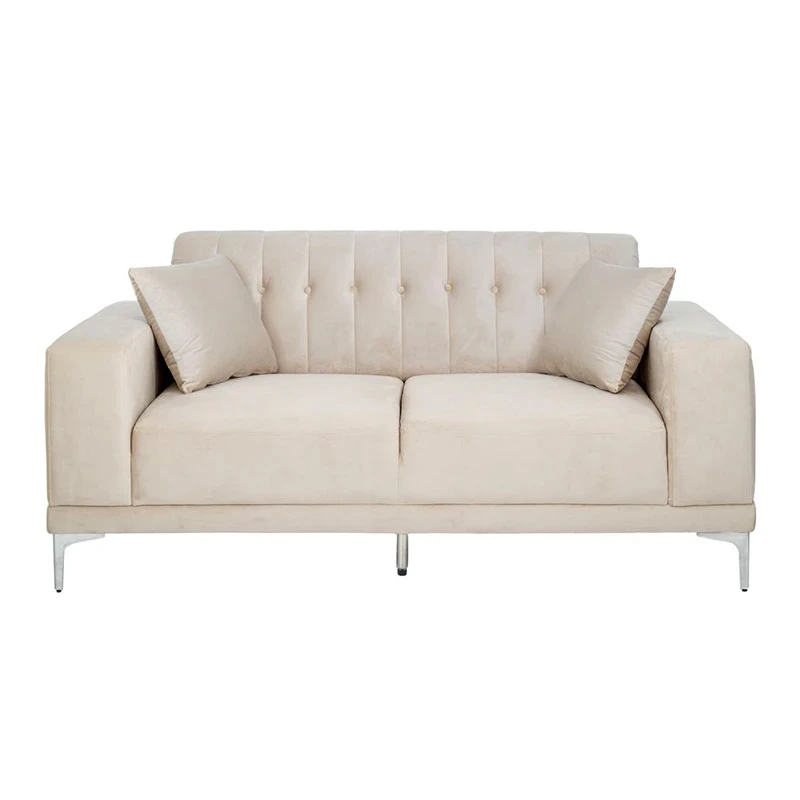 CREAM VELVET TWO-SEATER SOFA 181X86X85CM W SILVER METAL LEGS KD