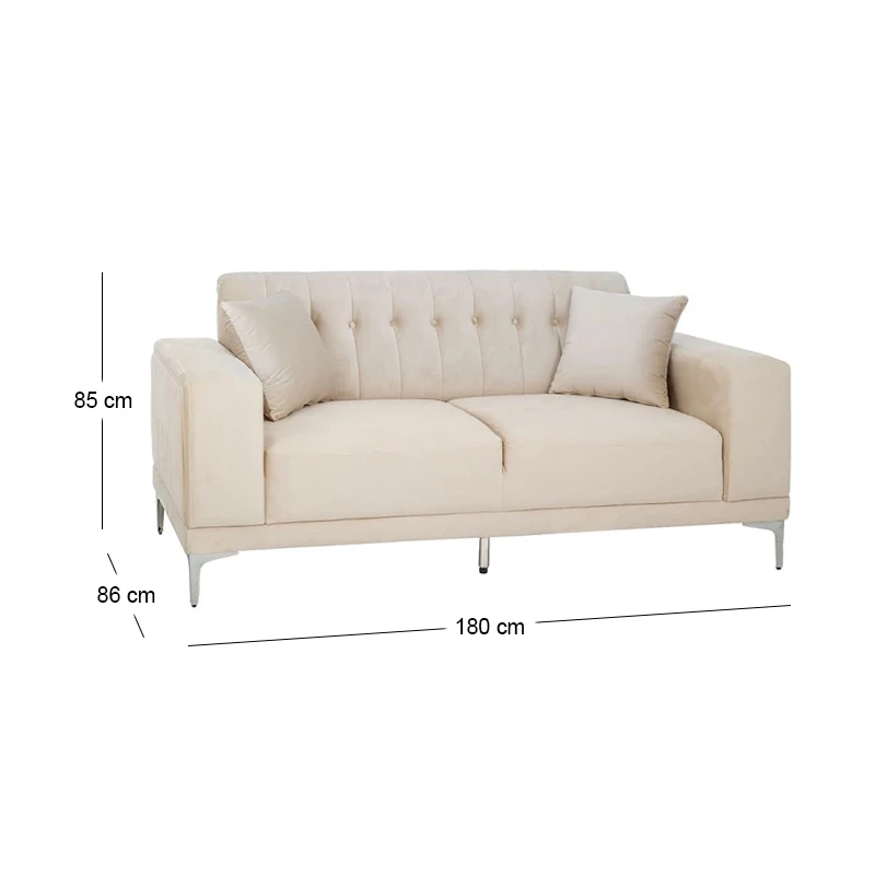 CREAM VELVET TWO-SEATER SOFA 181X86X85CM W SILVER METAL LEGS KD