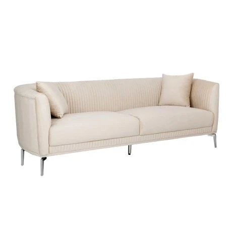 CREAM VELVET THREE-SEATER SOFA 220X96X73CM W SILVER METAL LEGS KD
