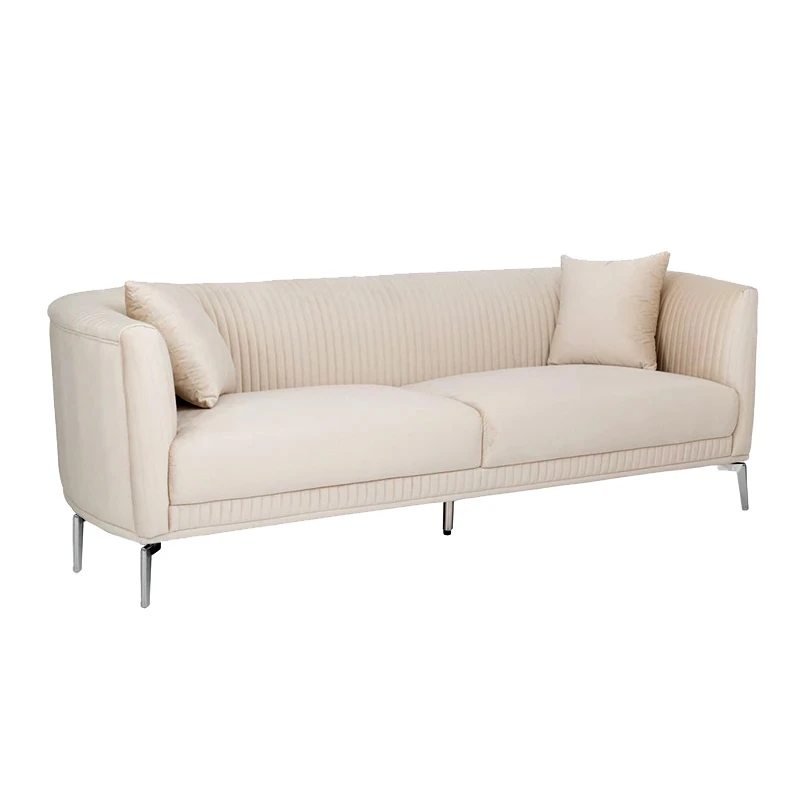 CREAM VELVET THREE-SEATER SOFA 220X96X73CM W SILVER METAL LEGS KD