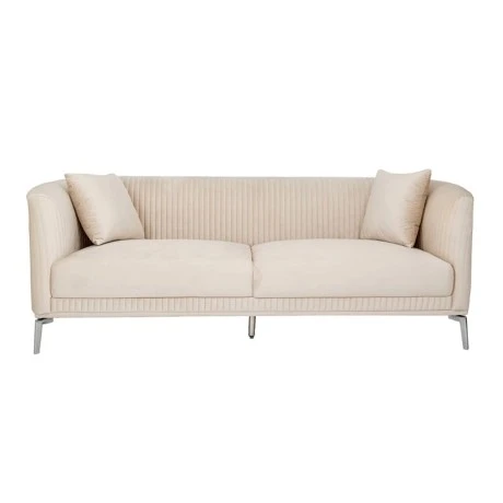 CREAM VELVET THREE-SEATER SOFA 220X96X73CM W SILVER METAL LEGS KD