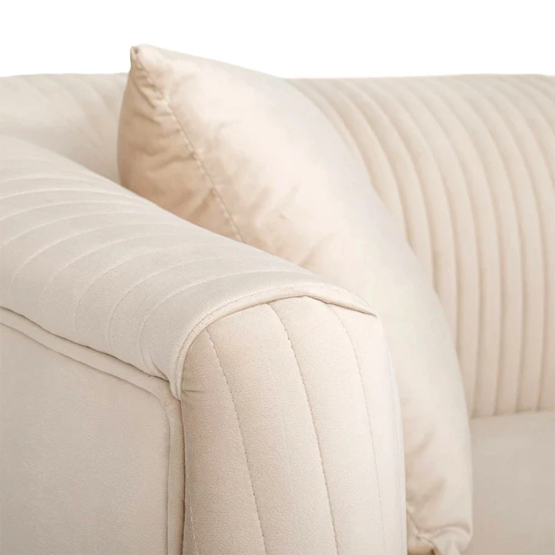 CREAM VELVET THREE-SEATER SOFA 220X96X73CM W SILVER METAL LEGS KD