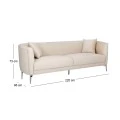 CREAM VELVET THREE-SEATER SOFA 220X96X73CM W SILVER METAL LEGS KD