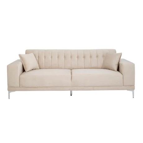CREAM VELVET THREE-SEATER SOFA 236X86X85CM W SILVER METAL LEGS KD