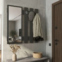 Folin Megapap melamine wall coat hanger with mirror in anthracite color 90x4x90cm. Folin Megapap melamine wall coat hanger with mirror in anthracite color 90x4x90cm.