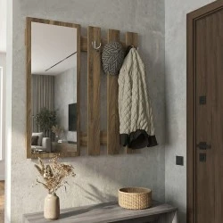 Folin Megapap melamine wall coat hanger with mirror in walnut color 90x4x90cm. Folin Megapap melamine wall coat hanger with mirror in walnut color 90x4x90cm.