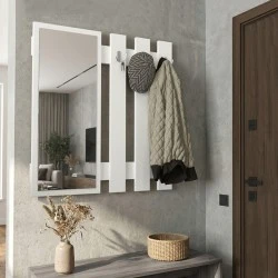 Folin Megapap melamine wall coat hanger with mirror in white color 90x4x90cm. Folin Megapap melamine wall coat hanger with mirror in white color 90x4x90cm.