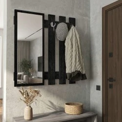 Folin Megapap melamine wall coat hanger with mirror in sencron black color 90x4x90cm. Folin Megapap melamine wall coat hanger with mirror in sencron black color 90x4x90cm.