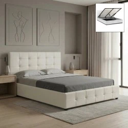 Iro Megapap PU leather bed with storage space in white color 150x200cm. Iro Megapap PU leather bed with storage space in white color 150x200cm.
