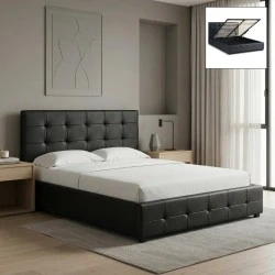 Iro Megapap PU leather bed with storage space in black color 150x200cm. Iro Megapap PU leather bed with storage space in black color 150x200cm.