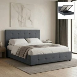Iro Megapap fabric bed with storage space in anthracite color 150x200cm. Iro Megapap fabric bed with storage space in anthracite color 150x200cm.