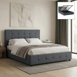 Iro Megapap fabric bed with storage space in anthracite color 160x200cm. Iro Megapap fabric bed with storage space in anthracite color 160x200cm.