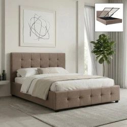 Iro Megapap fabric bed with storage space in beige brown color 150x200cm. Iro Megapap fabric bed with storage space in beige brown color 150x200cm.